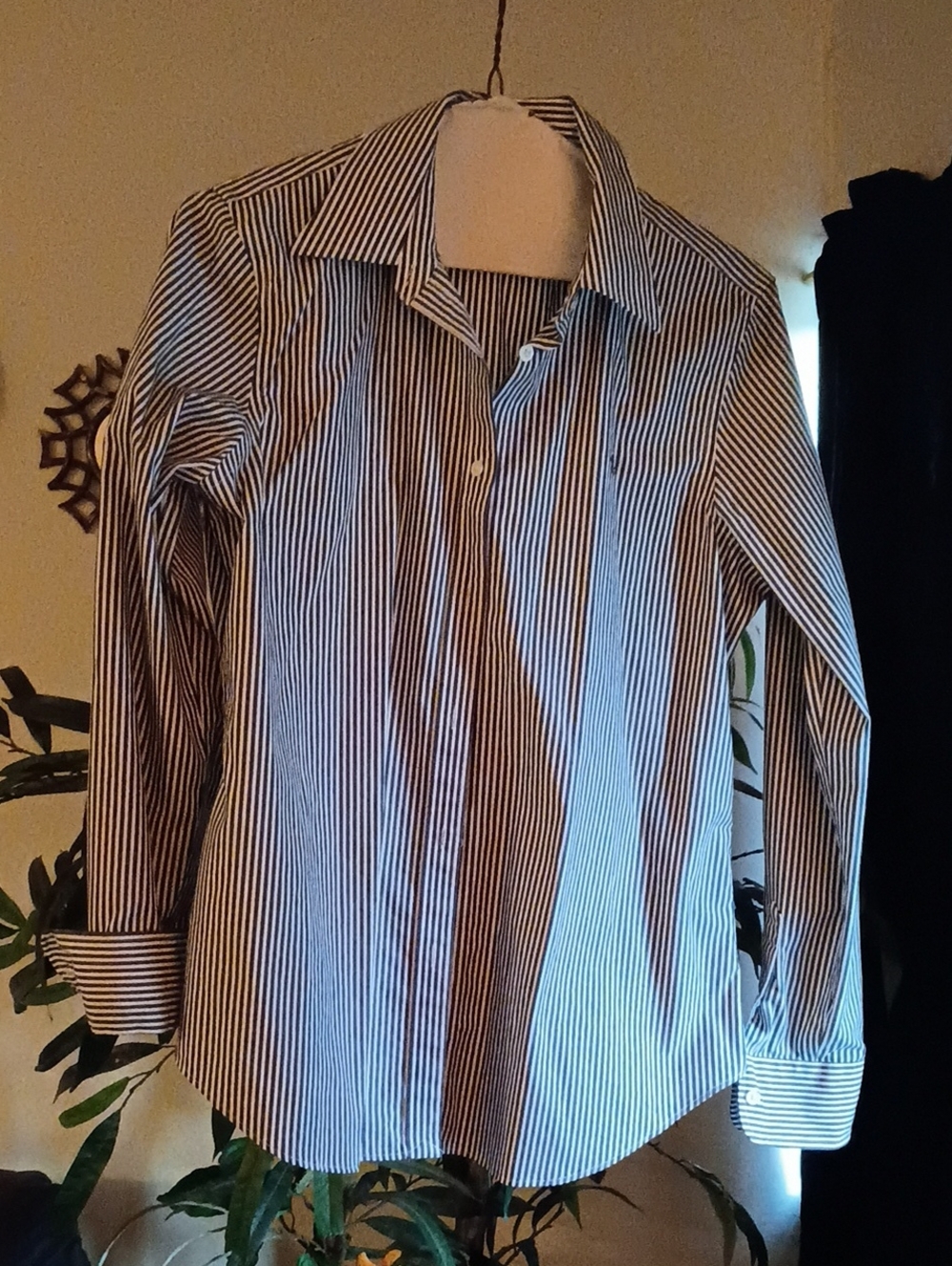 Ralph Lauren Navy and White Striped Dress Shirt - Size Medium
